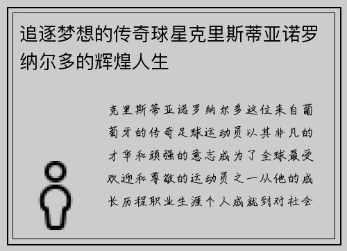 追逐梦想的传奇球星克里斯蒂亚诺罗纳尔多的辉煌人生